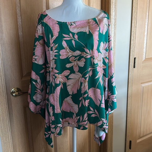 Boston Proper Tropical Slouchy Charmeuse Palm Blouse Top L/XL - Picture 5 of 9